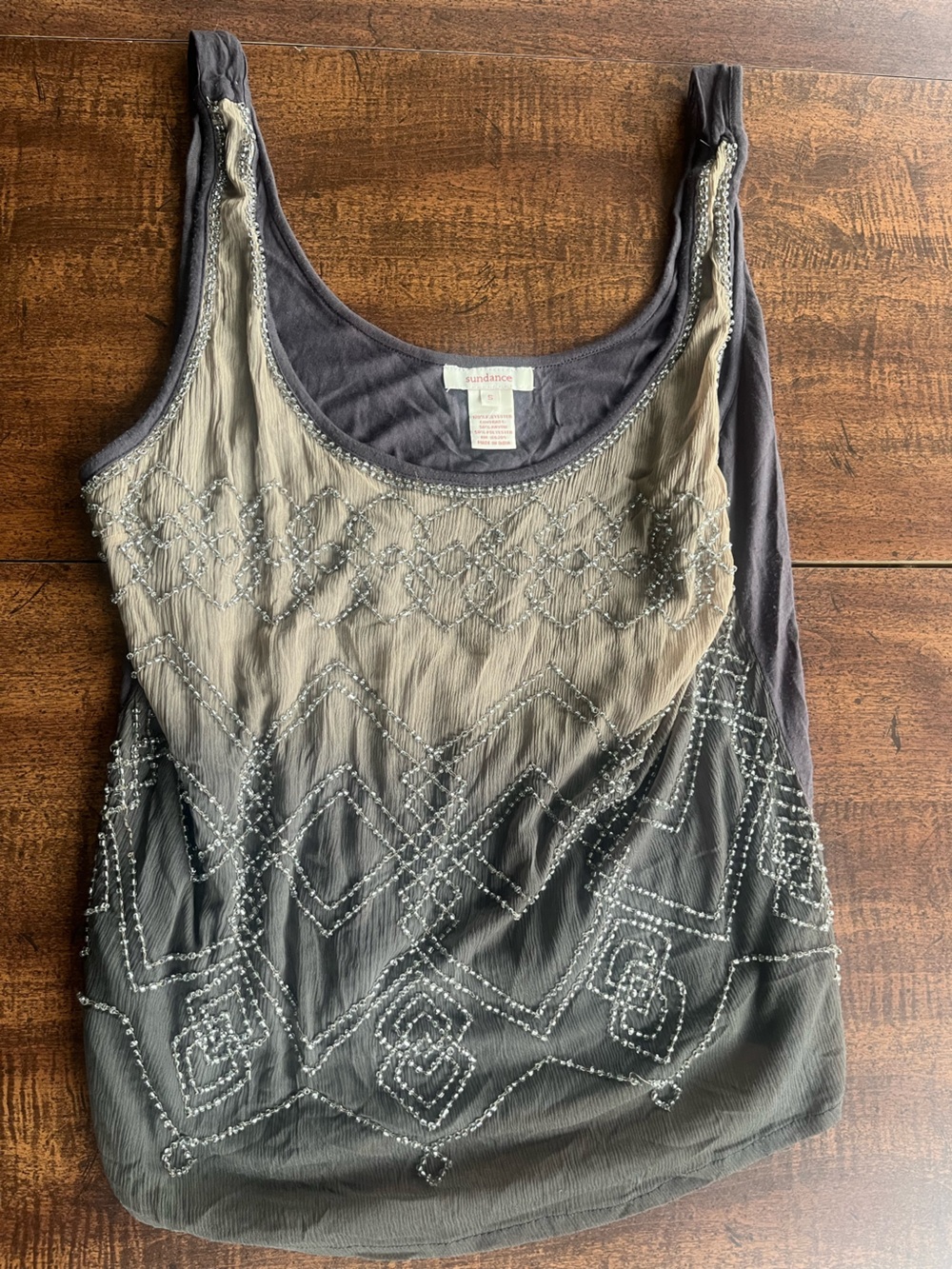 Sundance Ombré Beaded Tank Top Women’s Small Gray Taupe Boho Embellished Artisan
